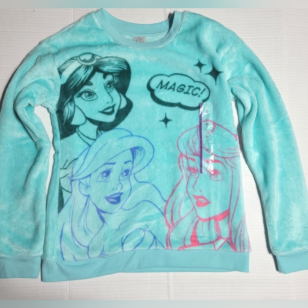 Disney 100 Years, Princess Fleece Size XL Turquoise Pullover